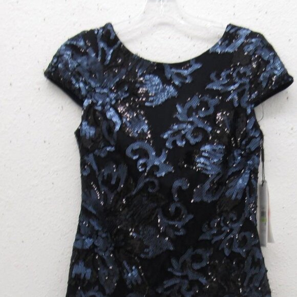 NWT hand-sequined Calvin Klein cowl-back cap sleeve dress, black, size 4 - Picture 3 of 6